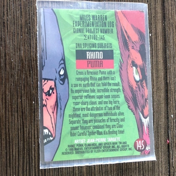 ’95 Marvel Fleer Ultra Spider-Man trading card: arachnophobia: Claw-hide #145 - Picture 2 of 2